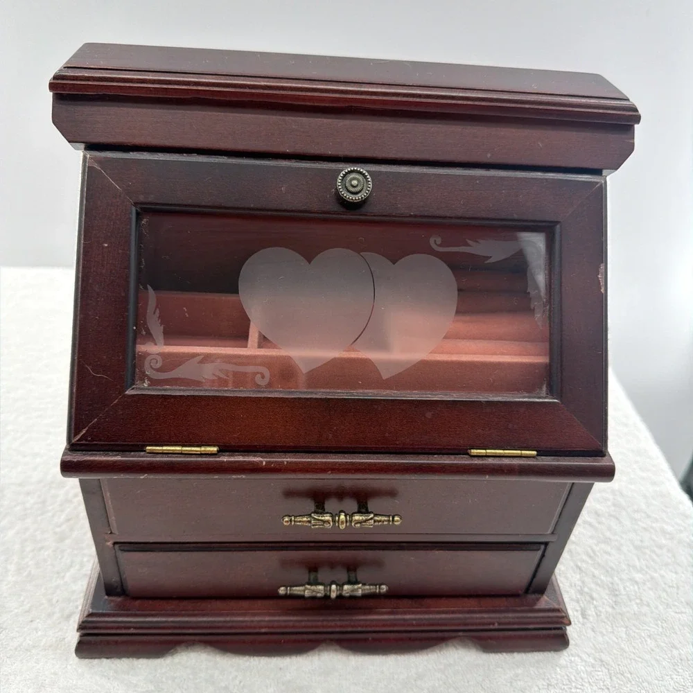 VINTAGE WOOD JEWELRY BOX 9 3/4
